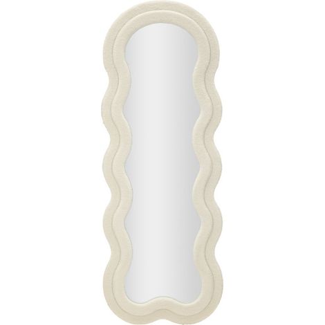 Paris Prix – Miroir mural en tissu bouclé 160cm crème – Cadre MDF et verre – Bords ondulés – Design tendance