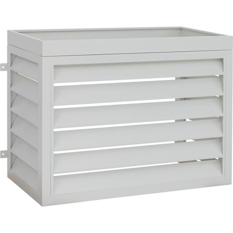 [NEUWERTIG] Verkleidung für Klimaanlage/Wärmetauscher HHG-567 mit Pflanzkasten, Abdeckung, Metall 77x104x50cm grau-weiß