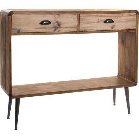 Console / Table console en bois coloris naturel - Longueur 115 x Profondeur 30 x Hauteur 96 cm -PEGANE- (1/3)