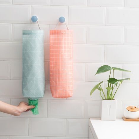Lot de 2 supports de sacs en plastique à suspendre pour sacs d'épicerie, sacs de rangement pour sacs poubelle de cuisine et de voyage (1/4)