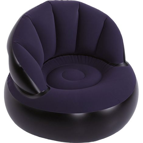 Canapé gonflable ergonomique en PVC épais et floqué, avec dossier, pour camping, intérieur et extérieur, bleu foncé. (1/5)