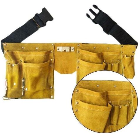 Ceinture à outils en cuir boucle à dégagement rapide charpentier Construction tablier outil pochette de rangement ceinture (1/4)