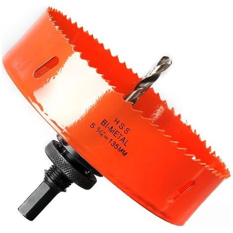 Scie Cloche Bi-métal 135 mm, M42 HSS Bimétallique Scie Trèpan avec Foret de Centrage pour Robuste Perceuse à Percer pour Fer, Aluminium, Bois, Cloison Sèche, Tuyau, Panneau de Fibres de Bois/Orange (1/5)
