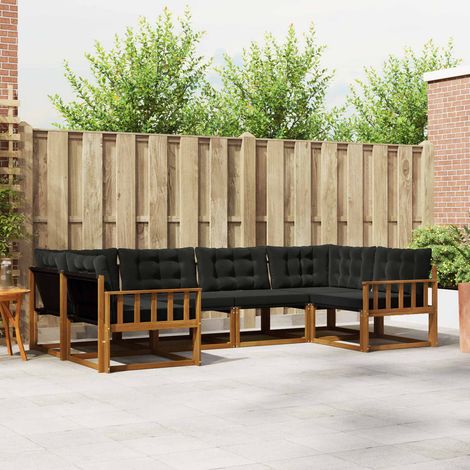 vidaXL Outdoor-Sofagarnitur mit Kissen 6 pcs Natürlich und Schwarz (1/5)