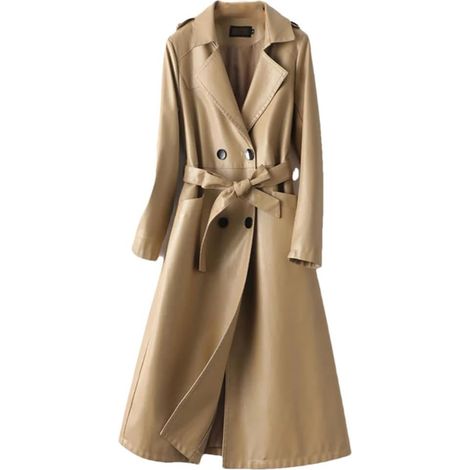 Trench en peau de mouton pour femme Automne Hiver Double Boutonnage Ceinture Chic Split Leather Outwear (1/5)