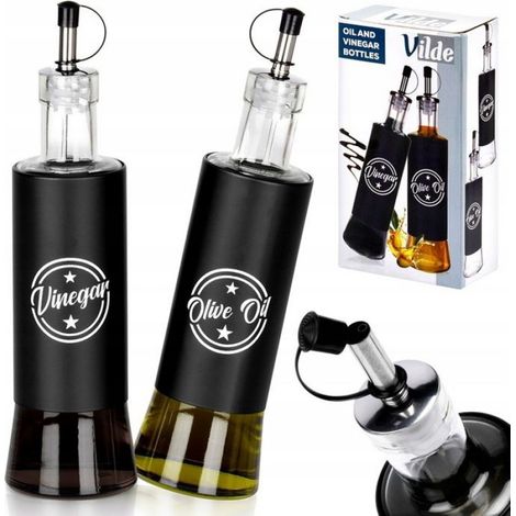Bouteille Huile - Bouteille Vinaigre - Verre Noir 300 ml - Distributeur Précis - Lot de 2