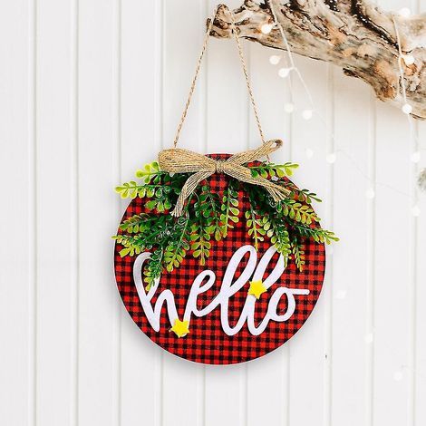 Couronne de Noël rustique en bois à damier, panneau rond en bois pour jardin, décoration de Noël de ferme (1/3)