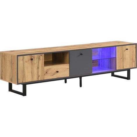 Mueble TV lowboard 190 cm con LED, 3 puertas, 3 compartimentos y cajón (1/5)