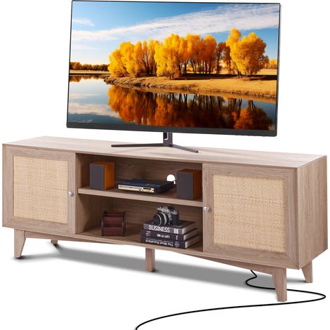 VEVOR Soporte Roble de TV de Ratán de 1677 x 397 x 636 mm con Puerta de Ratán