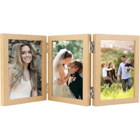 Cadre photo couleur claire 10x15 CM Cadre photo pliable pour trois photos Collage de plusieurs photos Cadeau de famille (1/5)