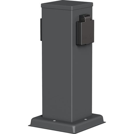 de Garten Colonne de Prises de Courant pour l'extérieur, IP44, 2X, Acier Inoxydable, Anthracite, carré, 27 cm (1/5)