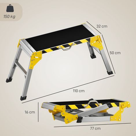 Établi pliant aluminium robuste, poignée antidérapante, capacité 150 kg, dimensions 110 x 32 x 50 cm, surface stable pour bricolage, atelier, usage domestique et professionnel. (1/5)
