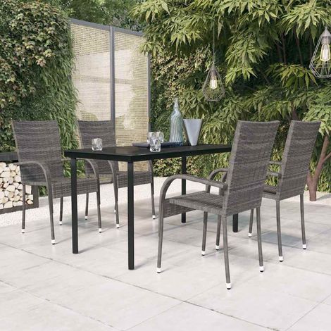 Ensemble Table et Chaise de Jardin 5 pcs - Ensemble de salle à manger de jardin Gris et noir BV763922 - BonneVie (1/5)
