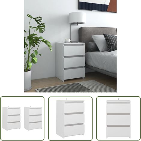 The Living Store Tables de chevet 2 pcs Blanc 40x35x62,5 cm Aggloméré - Table De Chevet - Meuble De Chambre - Commode - Tiroir - Blanc (1/5)