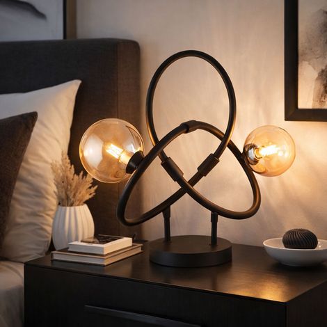 LED Tischleuchte Retro Nachttischlampe Glas amber Wohnzimmer Tischlampe schwarz, Metall, 3,5W 350Lm warmweiß, LxBxH 46x15x38,5 cm