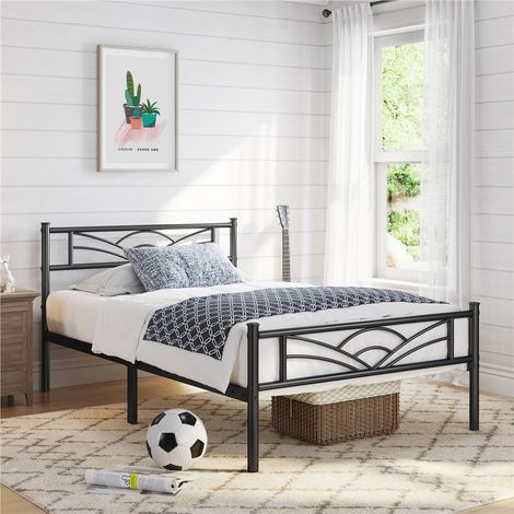 Yaheetech – Lit simple en métal 90 x 190 cm – Cadre minimaliste avec tête de lit décorative – Rangement sous le lit – Charge max 136 kg - LIT 90 X