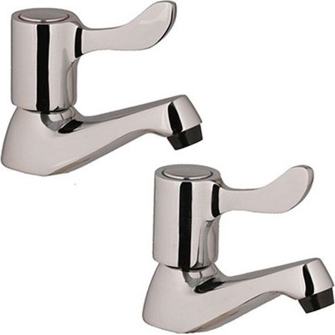 Hot Cold Lever Basin Sink Pillar Taps Chrome Plated 1/2"" Fitting 1/4"" Turn Pair