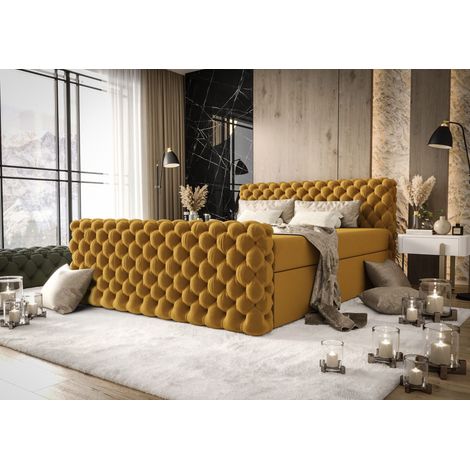 Lit Boxspring - 200x220 Cm - Couleur Moutarde - Matelas à ressorts ensachés - Lit Élégant - Lit King Size - The Big One Fig (1/5)