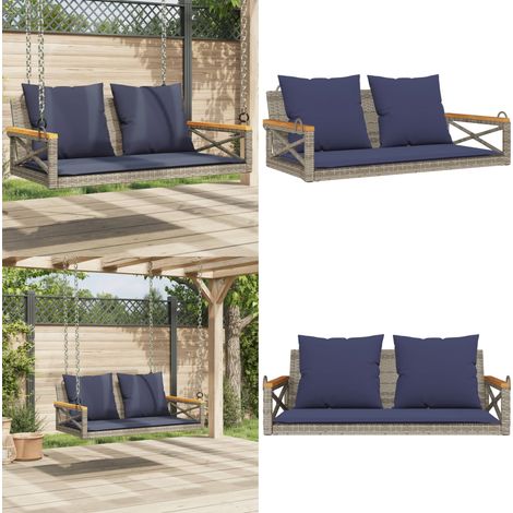 vidaXL Hängebank mit Kissen Grau 109x62x40 cm Poly Rattan (1/5)