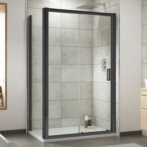 Nuie Rene Black Sliding Door Rectangular Shower Enclosure 1400mm x 800mm - 6mm Glass (1/5)