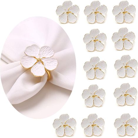10 pcs ronds de serviette Noël fleur blanche, simples, pour Ramadan, mariage, anniversaire et fête