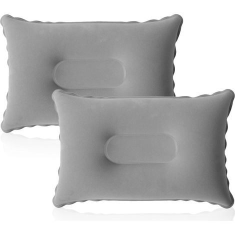Juego de 2 almohadas inflables para acampar, ultraligeras y compactas para viajes y uso al aire libre, superficie suave y aterciopelada, cojines portátiles y compresibles (gris). (1/5)