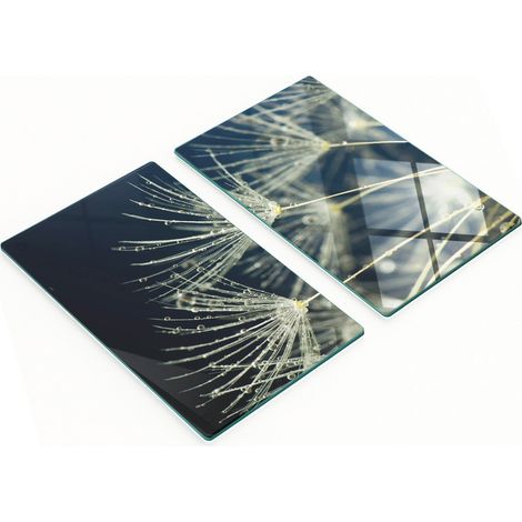 Planches de service décoratives en verre pour apéritifs, motif pissenlit, 2 x 30 x 52 cm (1/5)