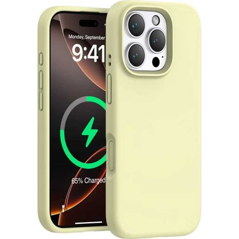 (Jaune clair, pour iPhone 14 Pro Max) Coque magnétique en silicone liquide pour iPhone, couleur unie simple.