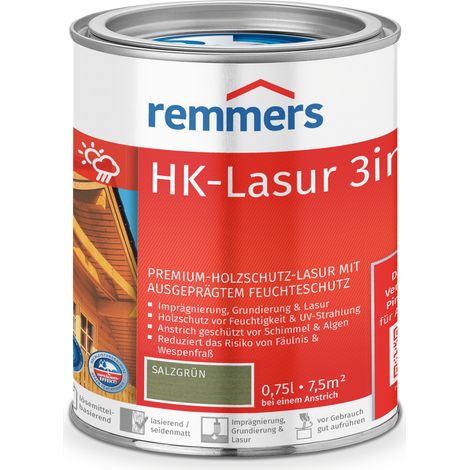 Remmers HK-Lasur 3in1 salzgrün, 0,75 Liter, Holzlasur aussen, 3facher Holzschutz mit Imprägnierung + Grundierung + Lasur, Feuchtigkeit- und UV-Schutz