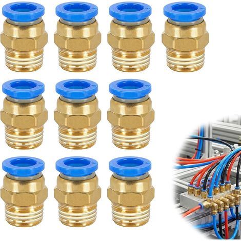 CCYKXA 10 Pcs 8mm Tube OD x 1/4 BSP Mâle Droit Push To Connect Pneumatique Raccords, pour Systèmes d'Air Comprimé - Compatible avec Compresseurs d'Air et Automatisation Industrielle (PC8-02)