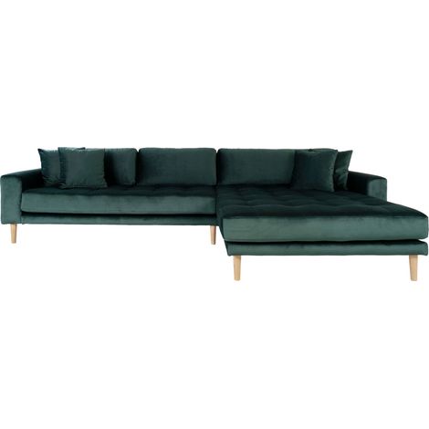 Lido Sofa avec chaise longue orientée à droite, en velours, avec 4 coussins décoratifs, vert. (1/4)