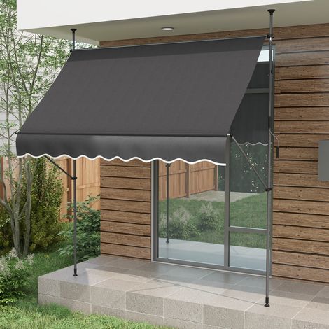 Toldo retráctil manual independiente de 2,5 x 1,2 x 2,1-3 m, inclinación regulable, metal, aluminio, poliéster gris oscuro.