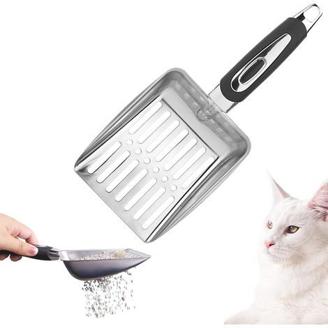 Pelle à litière pour chat, pelle à litière en acier inoxydable, pelle pour bac à litière, litière tamisée rapidement, pelle pour bacs à litière, chats et chiens - Noire (1/5)