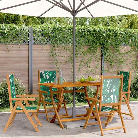 vidaXL Fauteuils pliants inclinables, 4 pièces, tissu vert et bois massif (1/5)