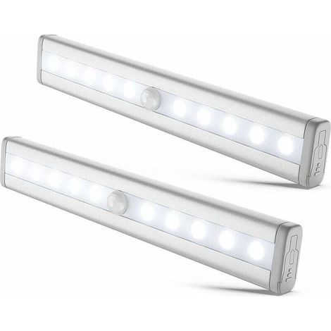 lot de 2 veilleuses LED avec détecteur de mouvement, éclairage armoire placard vitrine, réglette LED, auto-adhésif, alimentation par piles AAA (non fournies)