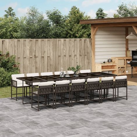 13-tlg. Garten-Essgruppe mit Kissen Braun Poly Rattan vidaXL (1/5)