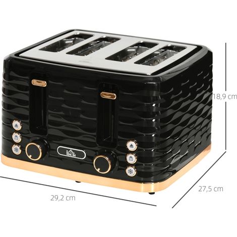 Grille-pain 4 tranches, design ondulé, multifonctions, ramasse-miettes, noir (1/5)