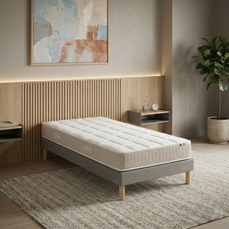 Ensemble matelas 100% latex 5 zones H18 85kg/m3 sommier en kit gris 90 x 200 (1/5)