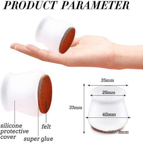 Protections de pieds de chaise en silicone avec doublure en feutre, compatibles avec les parquets, coussinets élastiques pour une protection efficace. (1/5)