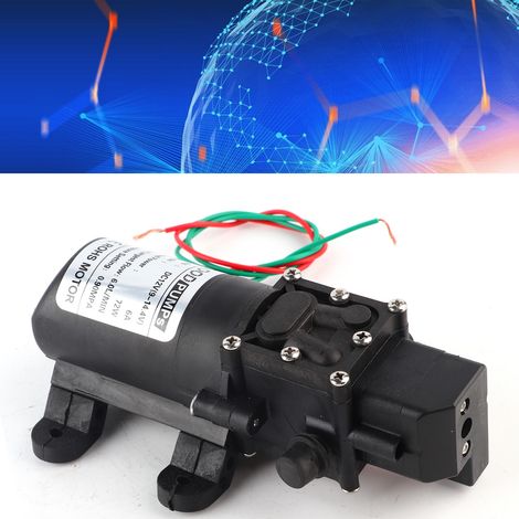 Miniatur-Membranpumpe 12V 72W, 6,0L/MIN, 0,9MPa, gerade Rohre auf beiden Seiten, Wasserauslass rechts. (1/5)