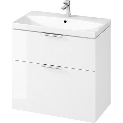 Cersanit – Meuble lave-mains suspendu 74x79x45 cm – 2 tiroirs avec fermeture lente – Lavabo céramique sanitaire – S801423 (1/3)