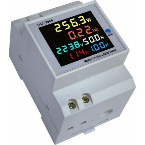 Compteur D'énergie Monophasé - Affichage LCD Rétroéclairé - Tension 40-300 V AC - Courant 0-100 A - Puissance 0-30000 W - Énergie 0-99999 kWh - Fréquence 45-65 Hz - Facteur De Puissance 0-1 - 1 Pièce (1/4)