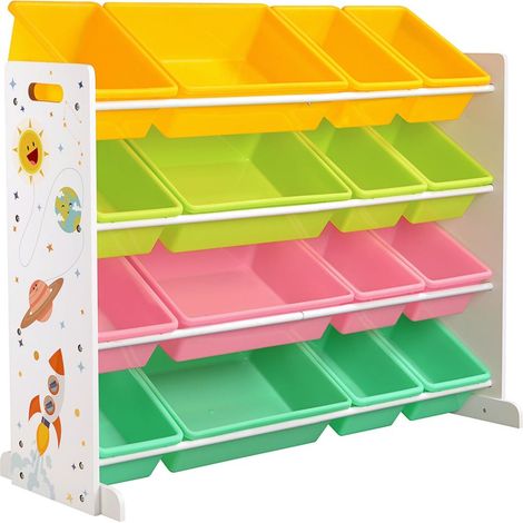 Étagère pour jouets meuble de rangement pour enfant organisateur avec 16 coffres amovibles en plastique boîtes à jouets jaune vert citron rose vert menthe gkr070w01 (1/2)