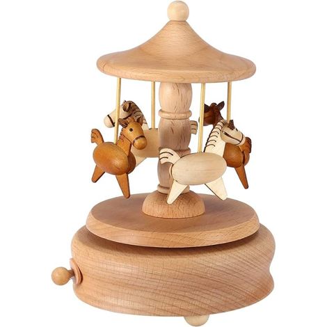 Boîte à Musique en Bois Vintage, Boîte à Musique en Forme de Cheval de Carrousel Beaux Chevaux Tournants en Bois Artisanat Décoration de la Maison (1/5)