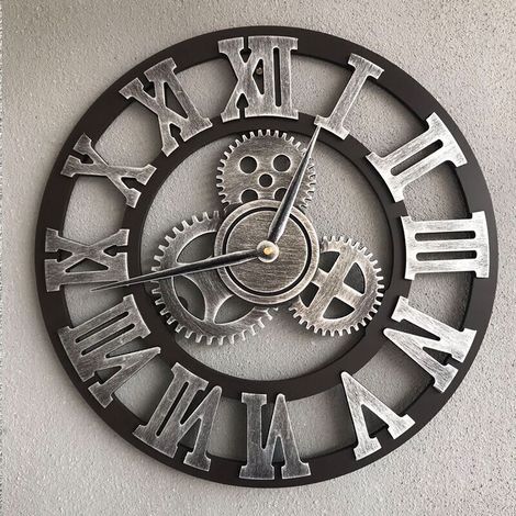 3D Retro Classic Gear Wall Clock, Retro Roman Numeral Clock, European Steampunk Living Room Decoration (1/5)