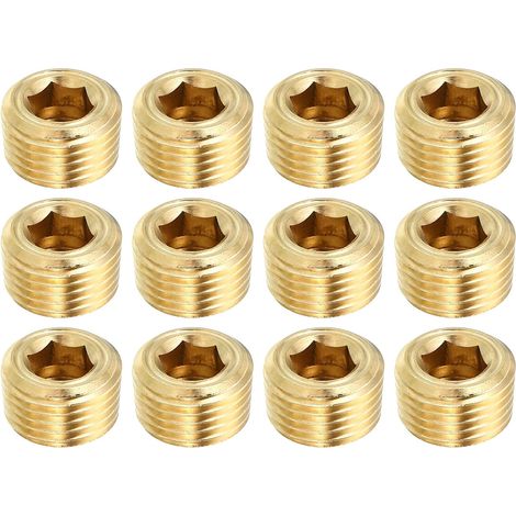 1/8" NPT Laiton Hex Tête Fraisée Prises, 8 Paquet Compteur Coulé Interne Filetage Douille Tuyau Bouchons Mâle Raccords, pour Eau Huile Gaz - 1/8"NPT (1/5)