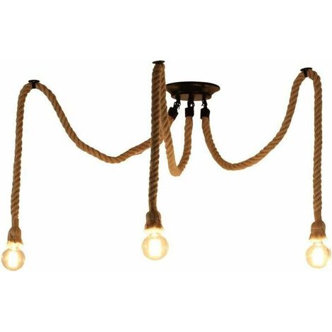 Lustre Suspension Araignee - 3 Bras E27 - Cordon Chanvre Ajustable 200 Cm - Pour Salon Salle A Manger Cuisine Porche - 1 Unite (1/4)