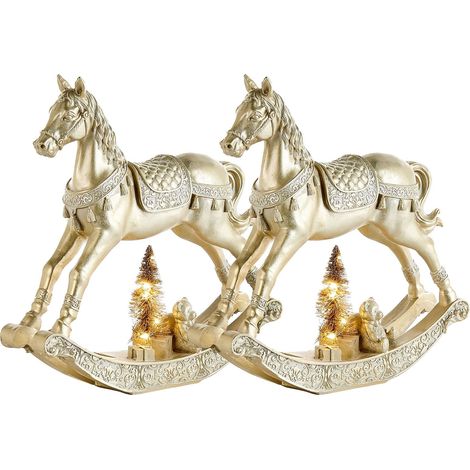 Set di 2 Decorazioni Natalizie Cavalli a Dondolo Statuette Festive Oro Yppari (1/5)