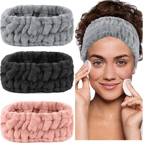 Bandeaux-serviettes - Lot de 3 - Idéaux pour le nettoyage du visage, le maquillage et l'application de produits de beauté - Bandeaux spa - Convient aux femmes et aux filles (1/3)
