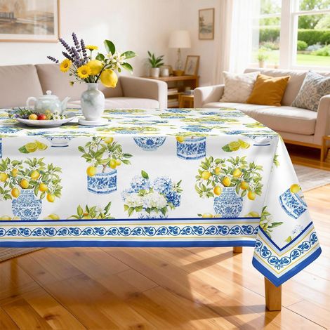 Tischdecke Rechteckig 152x264 cm Zitronenmuster Polyester Waschbar